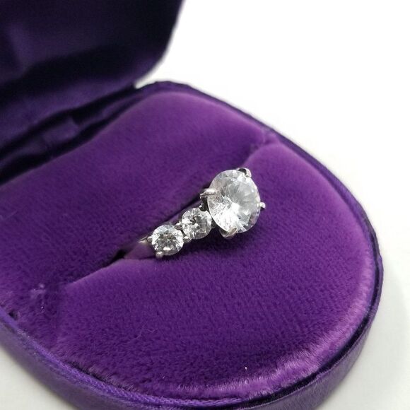 Vintage Sterling Silver Sparkly CZ Ring, Size 5 Band, Engagement Promise - Picture 3 of 10